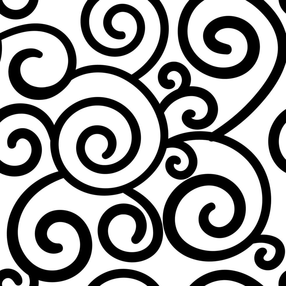 Abstract hand drawn doodle thin line wavy seamless pattern. Curly linear messy background. vector