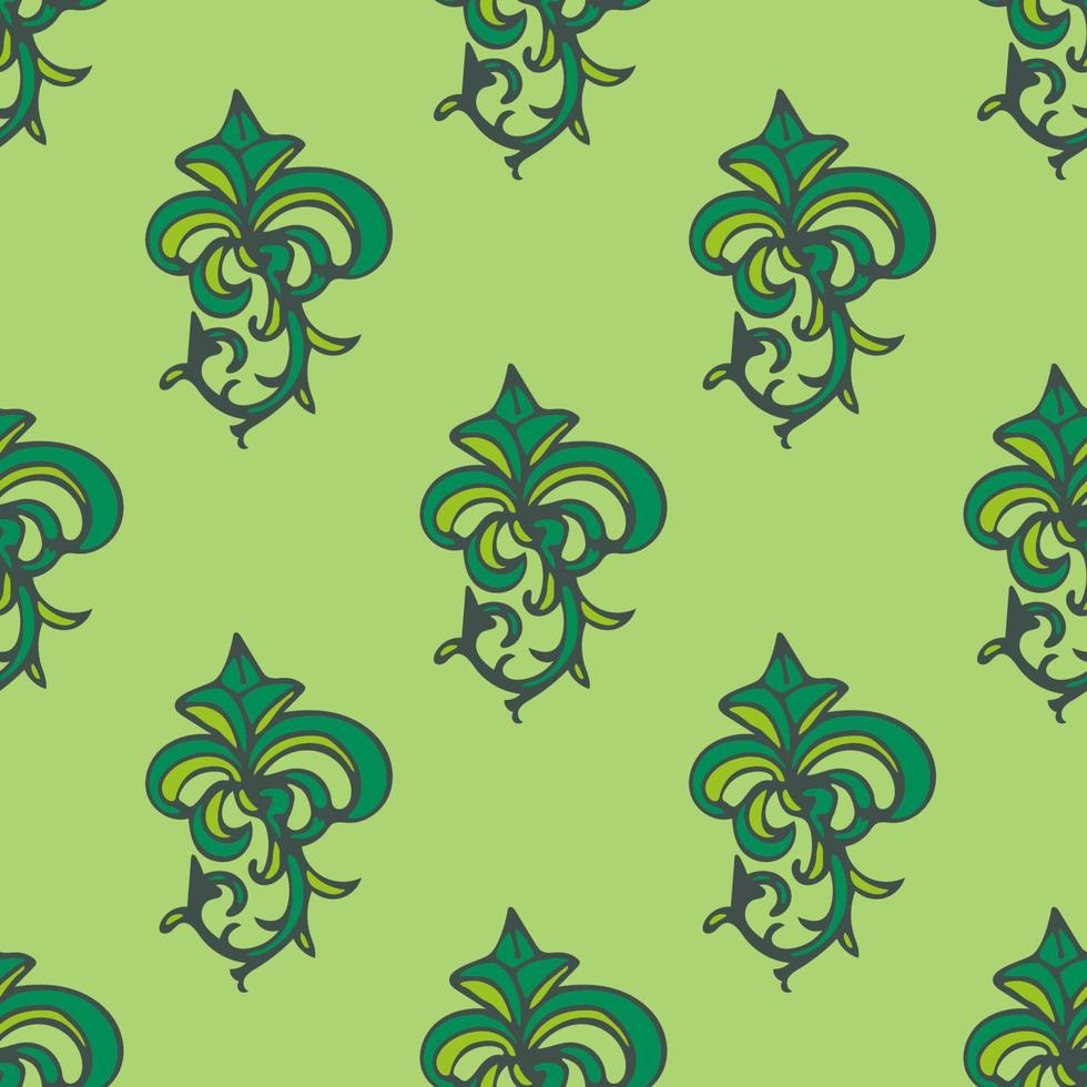 Cute damask, fleur de lis abstract seamless pattern with hand drawn decoration. vector