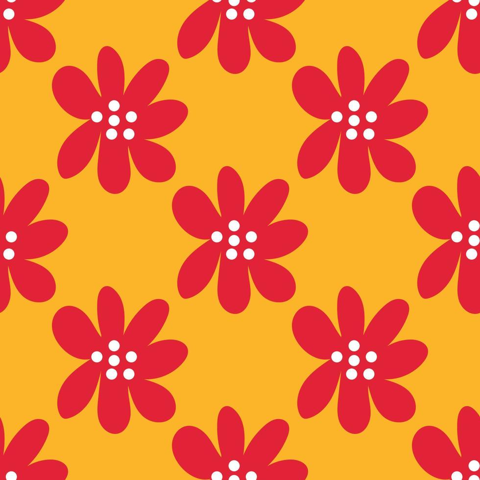 lindas flores de lunares de dibujos animados en un patrón sin costuras de estilo plano. fondo floral de estilo infantil. vector