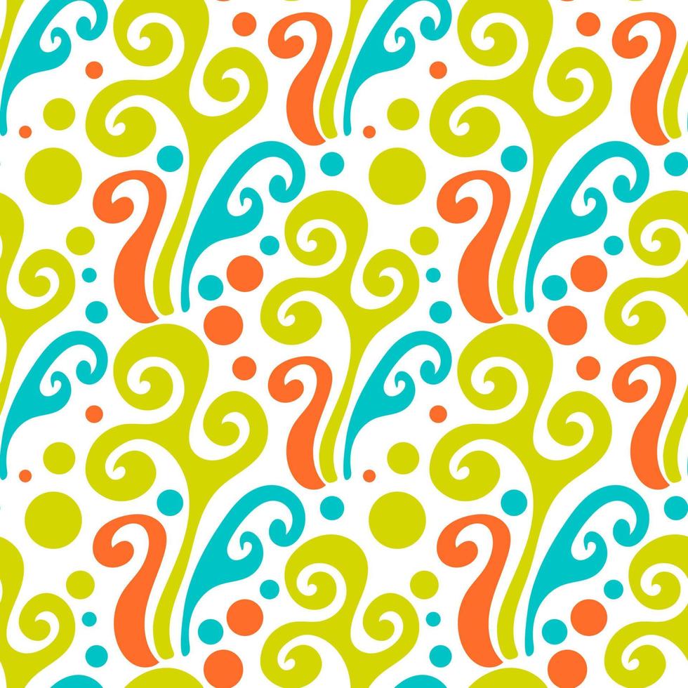 Colorful abstract seamless pattern with organic shapes, floral curls, leaves. vector