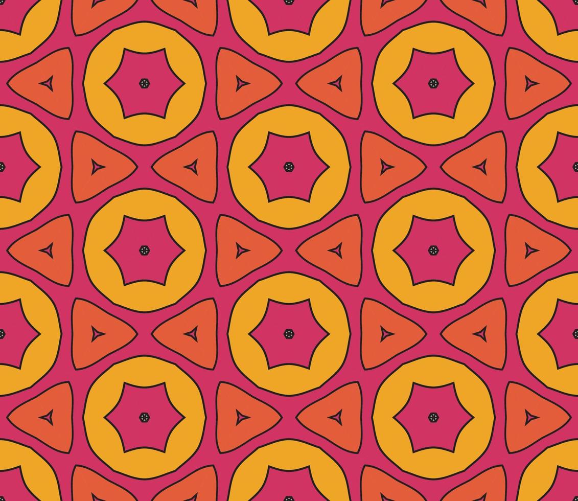 Abstract colorful doodle geometric flower seamless pattern. Floral background. Kaleidoscope mosaic, geo tile of thin line ornament. vector