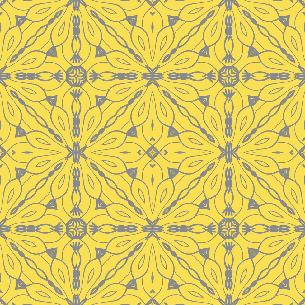 Abstract colorful doodle geometric flower seamless pattern. Floral background. Kaleidoscope mosaic, geo tile of thin line ornament. vector