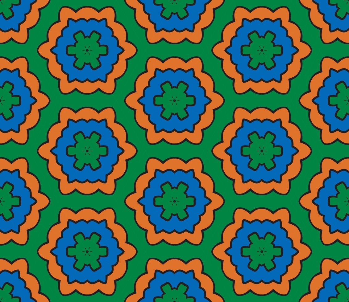 Abstract colorful doodle geometric flower seamless pattern. Floral background. Kaleidoscope mosaic, geo tile of thin line ornament. vector