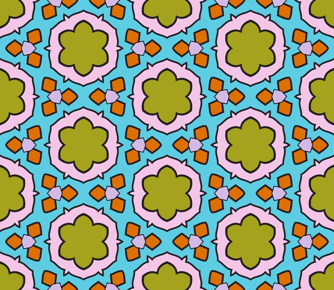 Abstract colorful doodle geometric flower seamless pattern. Floral background. Kaleidoscope mosaic, geo tile of thin line ornament. vector