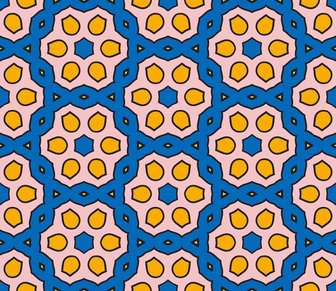 Abstract colorful doodle geometric flower seamless pattern. Floral background. Kaleidoscope mosaic, geo tile of thin line ornament. vector