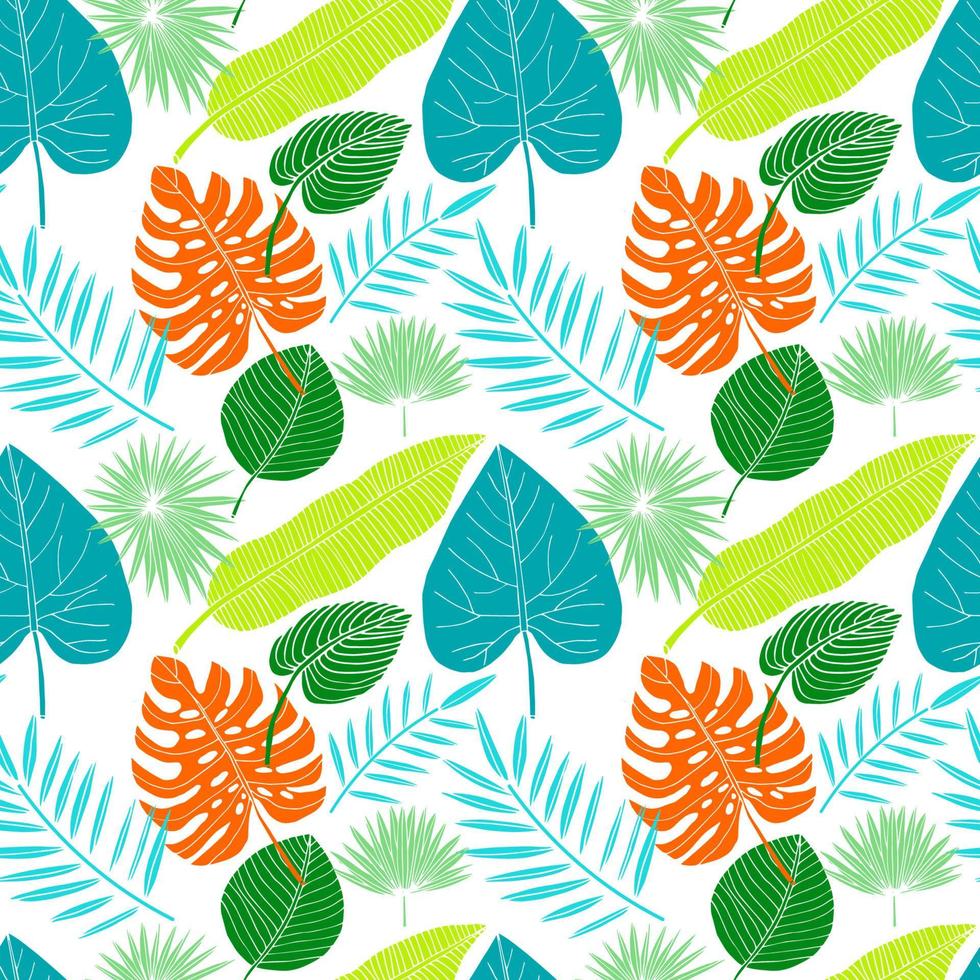 Cartoon doodle Monstera leaves seamless pattern. Floral background. Hand drawn leaf. vector