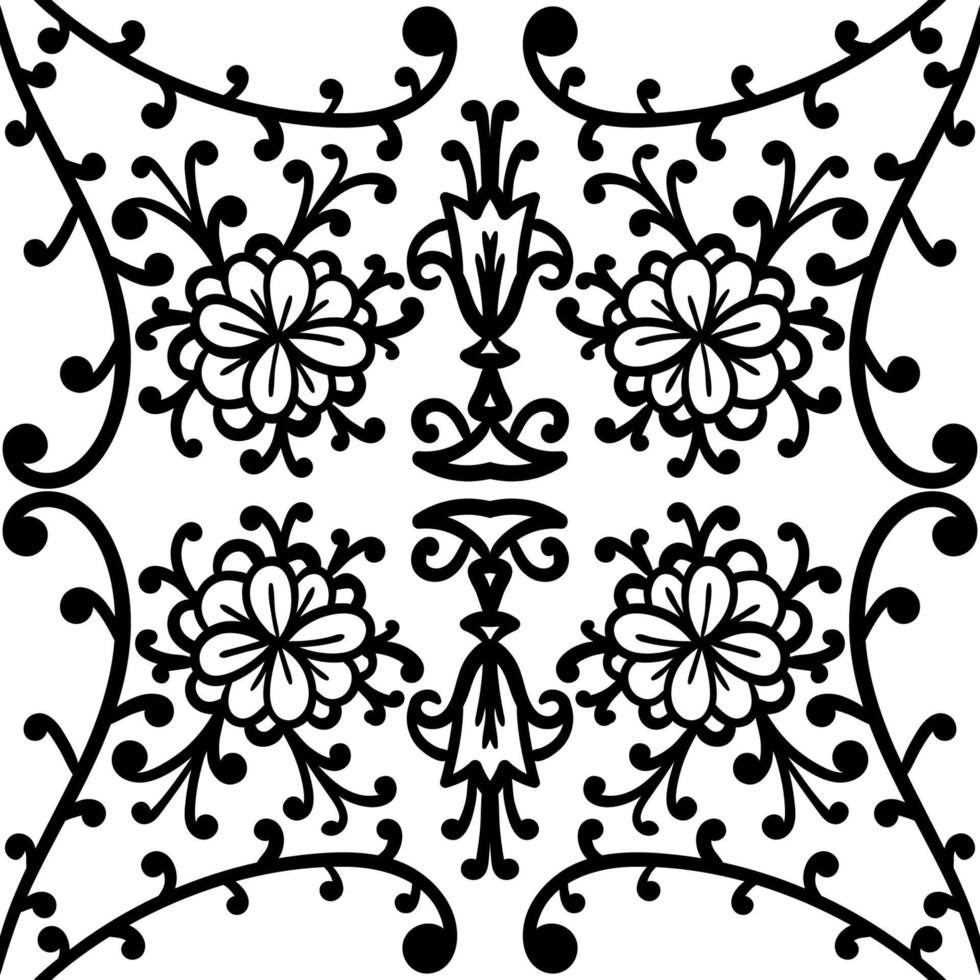 Floral damask seamless pattern with branches and flowers. vector