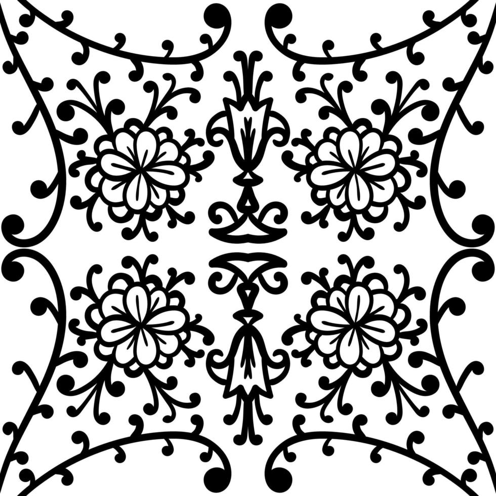 Floral damask seamless pattern with branches and flowers. vector