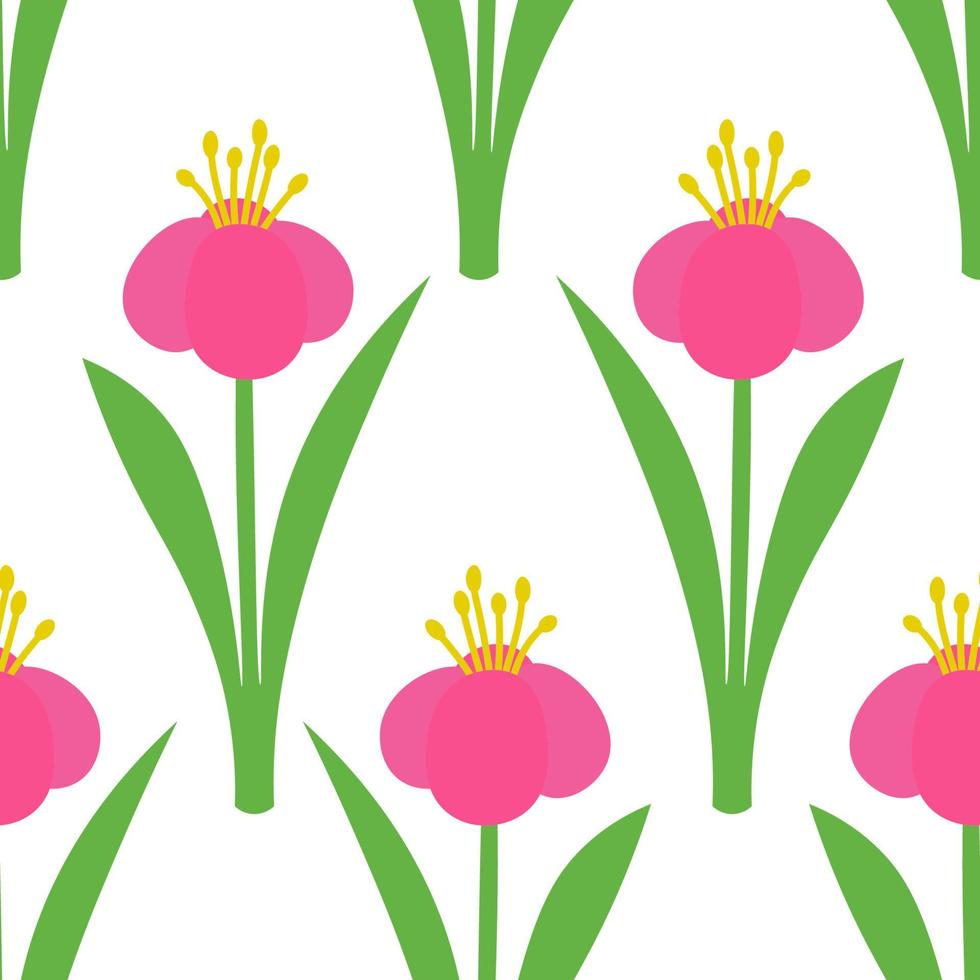 Seamless pattern with colorful fantasy doodle cartoon flowers, floral wrapping paper, background. vector