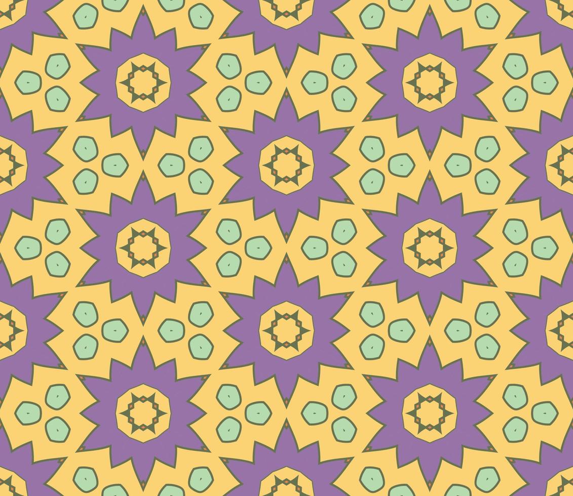 Abstract colorful doodle geometric flower seamless pattern. Floral background. Kaleidoscope mosaic, geo tile of thin line ornament. vector