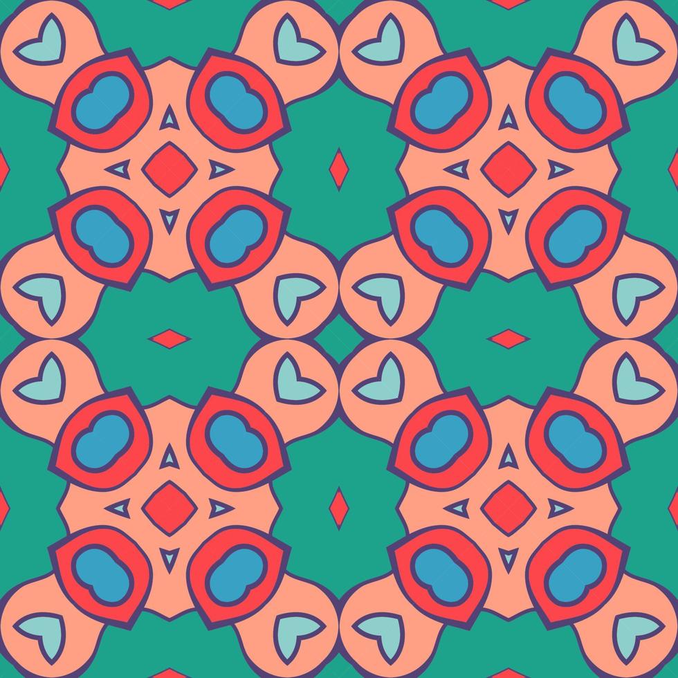 Abstract colorful doodle geometric flower seamless pattern. Floral background. Kaleidoscope mosaic, geo tile of thin line ornament. vector