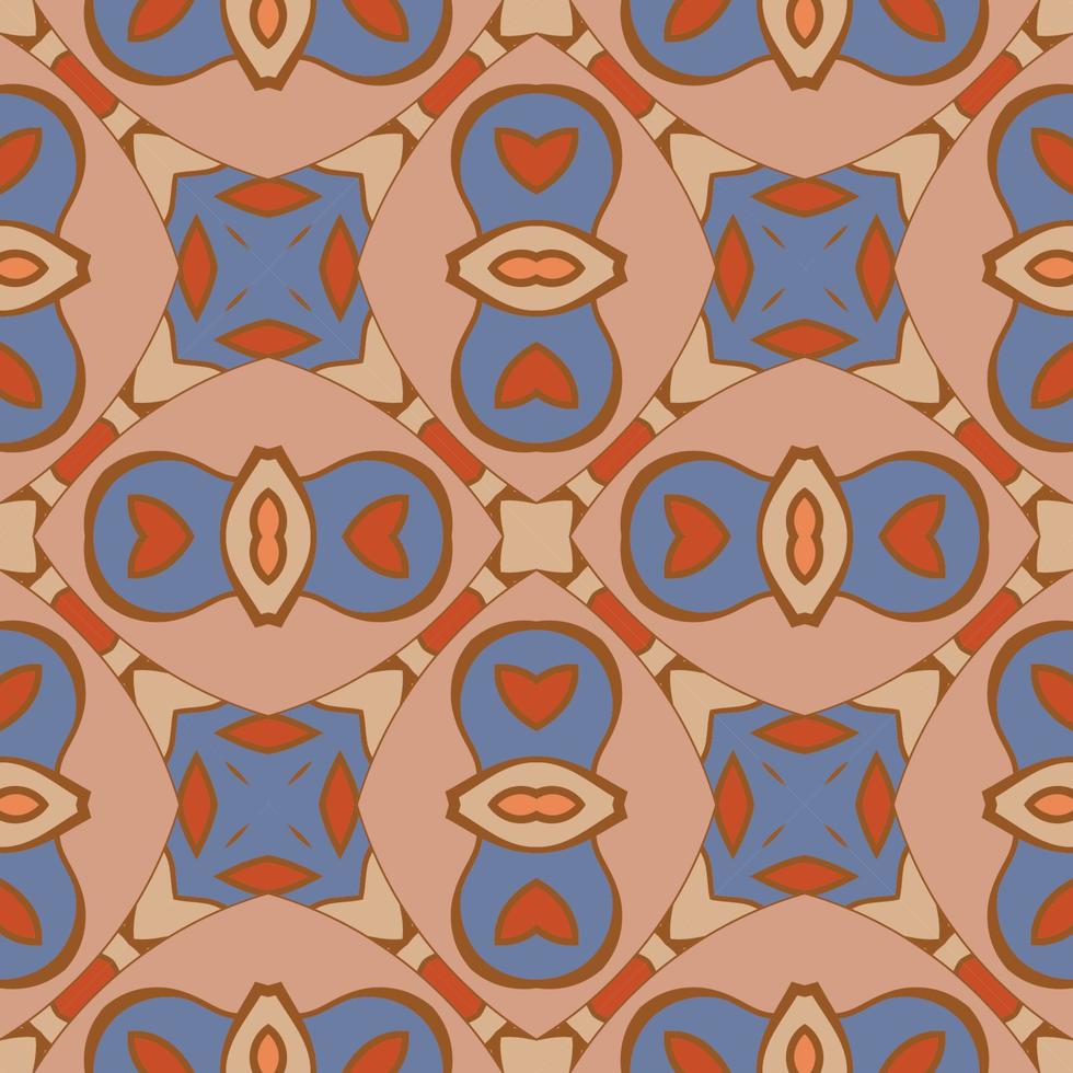 Abstract colorful doodle geometric flower seamless pattern. Floral background. Kaleidoscope mosaic, geo tile of thin line ornament. vector