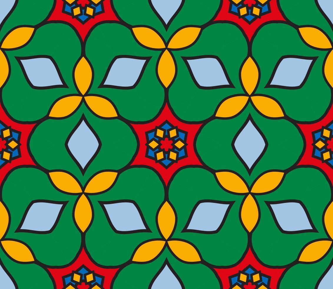 Abstract colorful doodle geometric flower seamless pattern. Floral background. Kaleidoscope mosaic, geo tile of thin line ornament. vector
