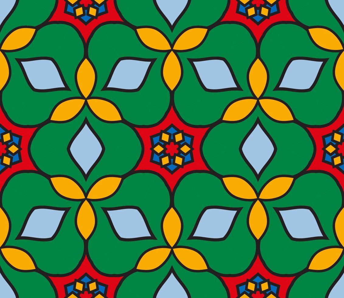 patrón sin costuras de flores geométricas de garabatos coloridos abstractos. fondo floral. mosaico de caleidoscopio, mosaico geo de adorno de línea delgada. vector