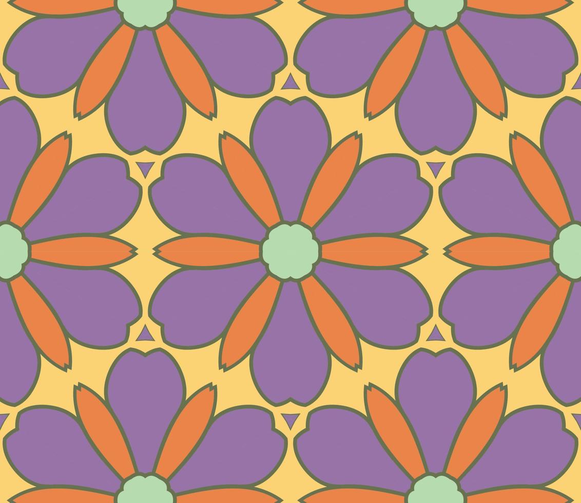 Abstract colorful doodle geometric flower seamless pattern. Floral background. Kaleidoscope mosaic, geo tile of thin line ornament. vector