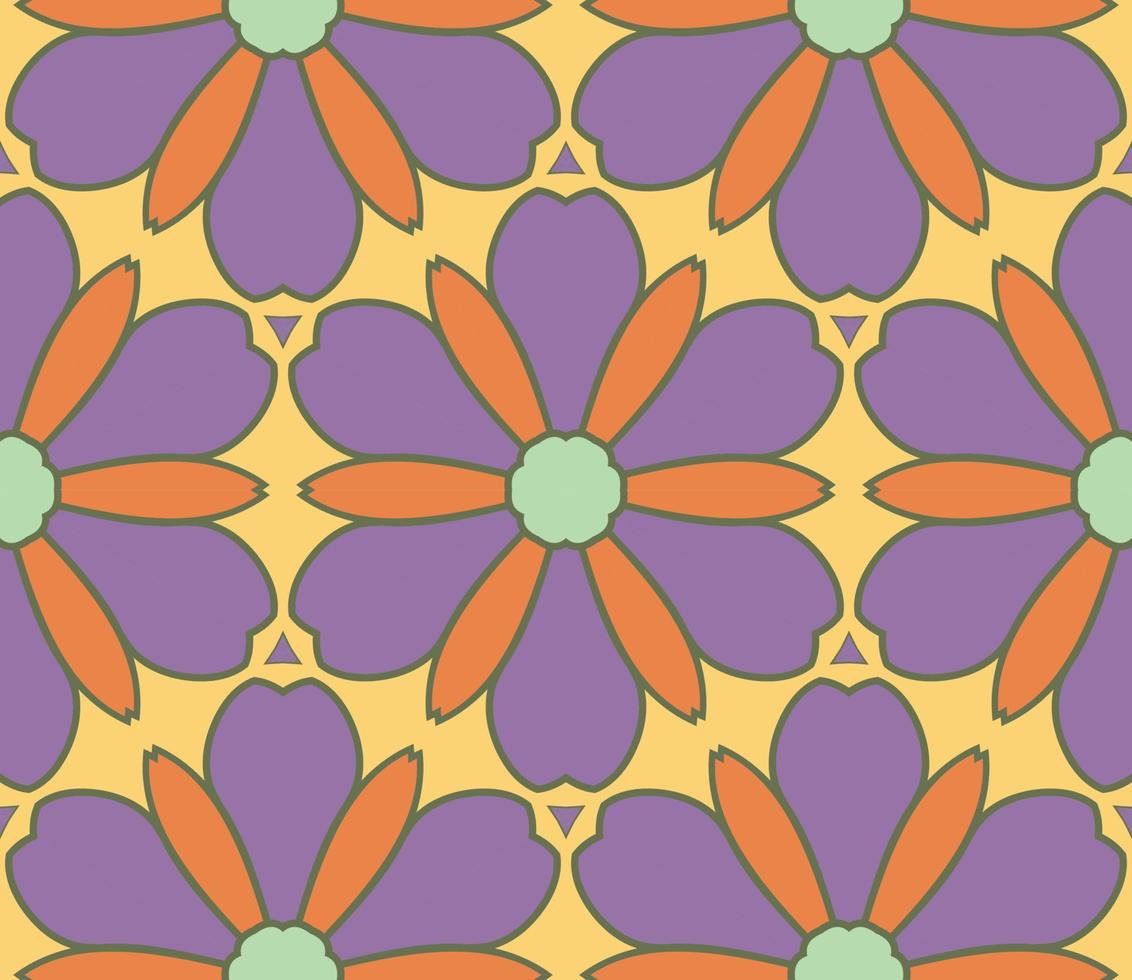 patrón sin costuras de flores geométricas de garabatos coloridos abstractos. fondo floral. mosaico de caleidoscopio, mosaico geo de adorno de línea delgada. vector