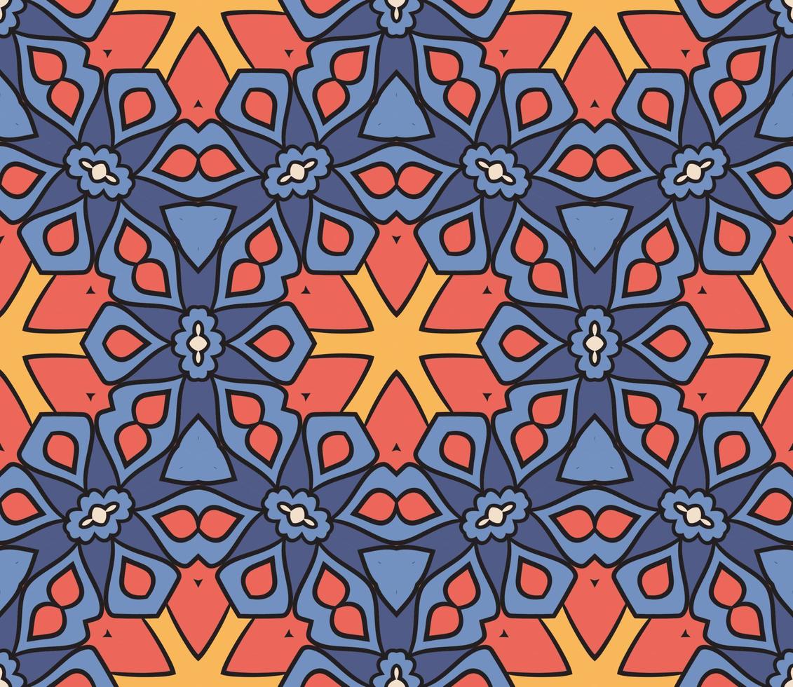 patrón sin costuras de flores geométricas de garabatos coloridos abstractos. fondo floral. mosaico de caleidoscopio, mosaico geo de adorno de línea delgada. vector