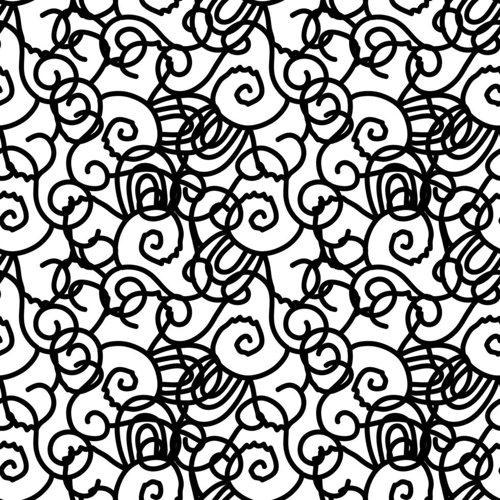 Abstract hand drawn doodle thin line wavy seamless pattern. Curly linear messy background. vector