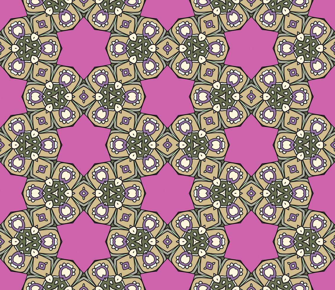 Abstract colorful doodle geometric flower seamless pattern. Floral background. Mosaic, geo tile of thin line ornament. vector