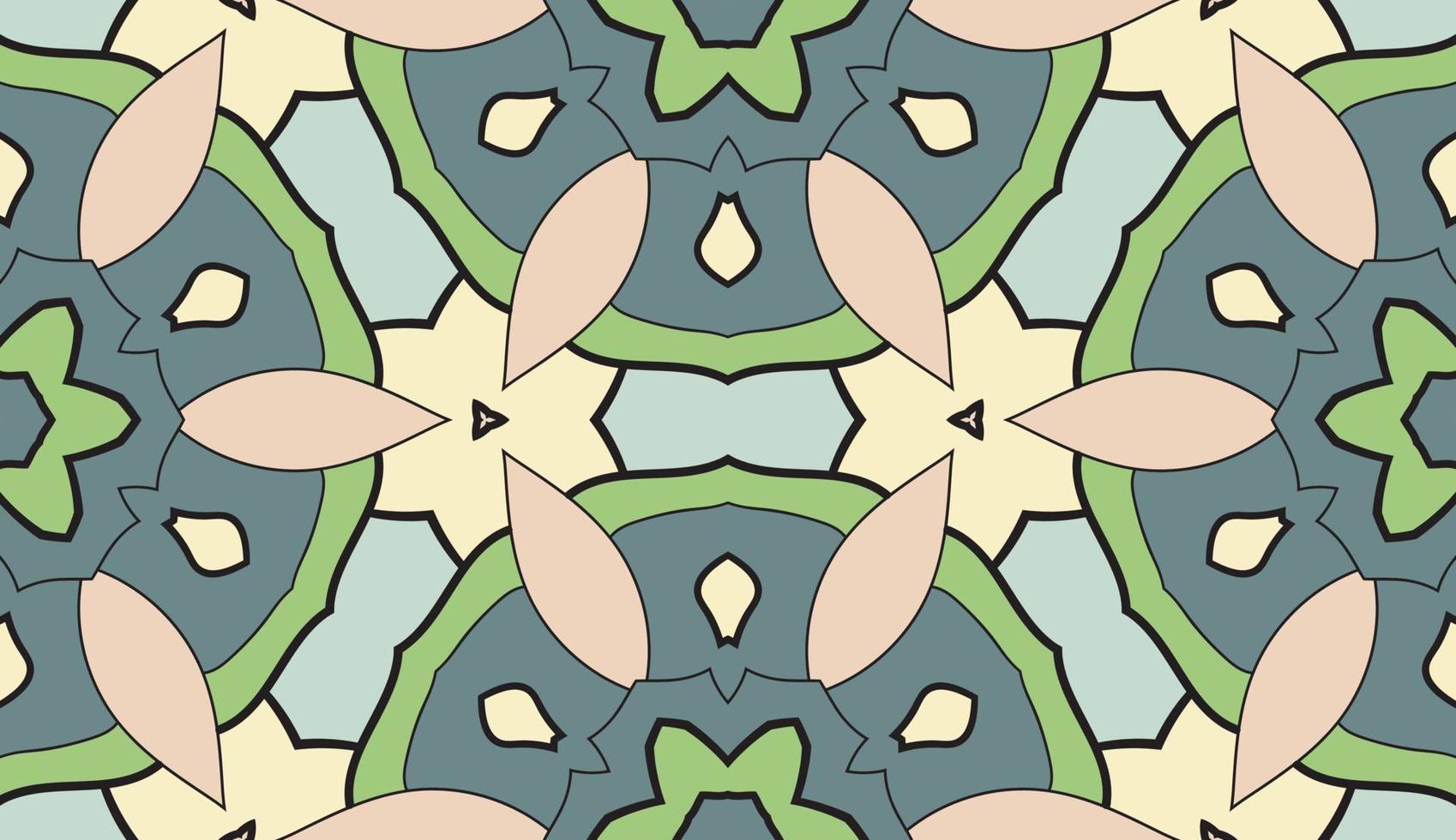 Abstract colorful doodle geometric flower seamless pattern. Floral background. Kaleidoscope mosaic, geo tile of thin line ornament. vector