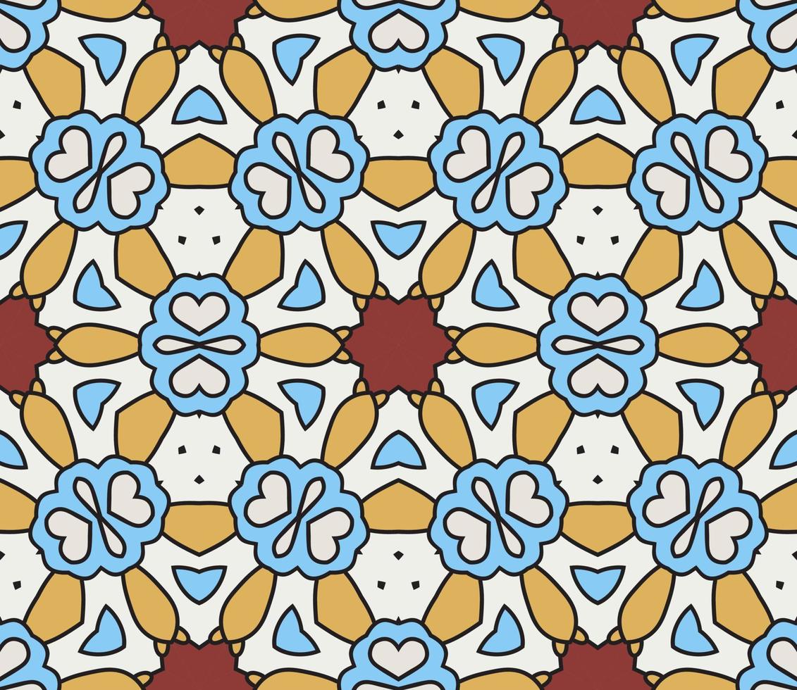 patrón sin costuras de flores geométricas de garabatos coloridos abstractos. fondo floral. mosaico de caleidoscopio, mosaico geo de adorno de línea delgada. vector