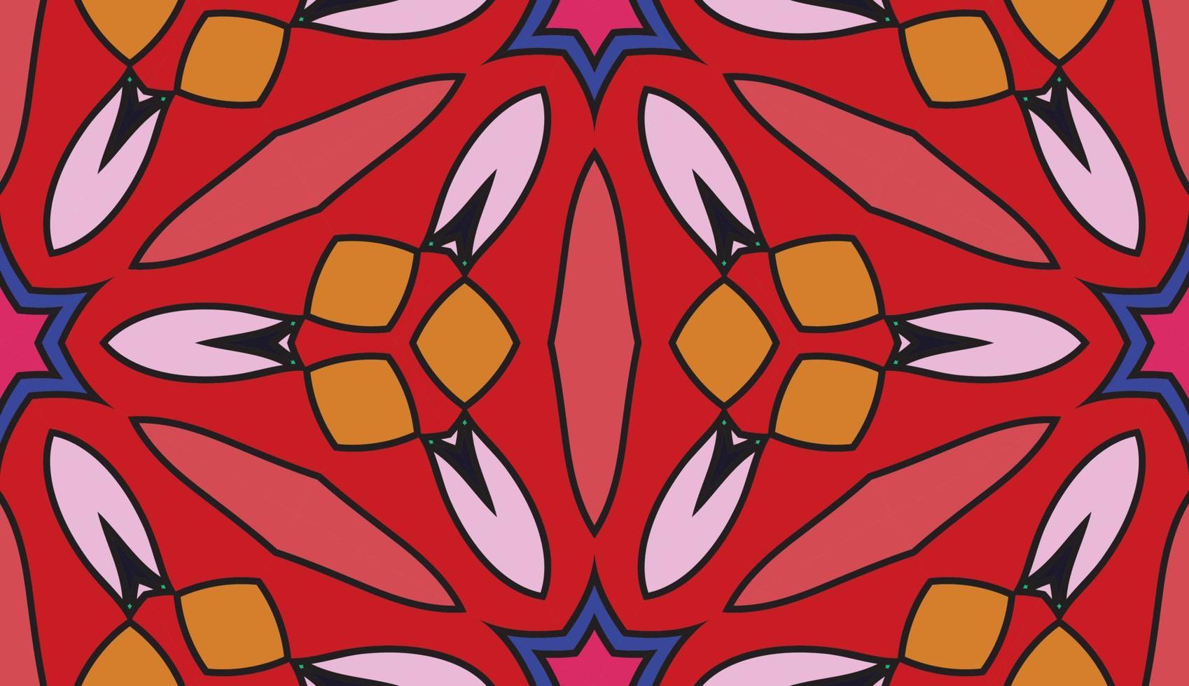 Abstract colorful doodle geometric flower seamless pattern. Floral background. Kaleidoscope mosaic, geo tile of thin line ornament. vector
