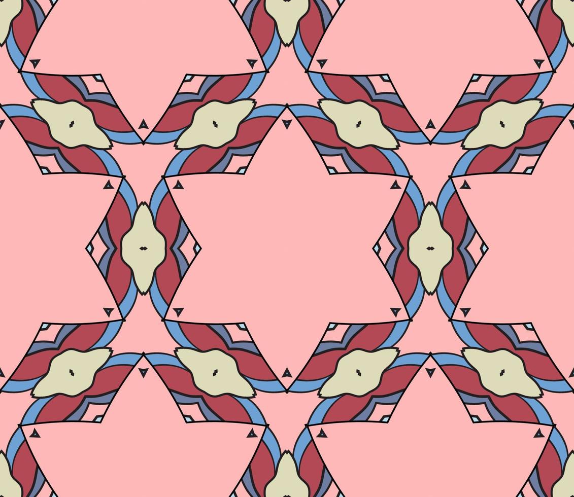 Abstract colorful doodle geometric flower seamless pattern. Floral background. Kaleidoscope mosaic, geo tile of thin line ornament. vector