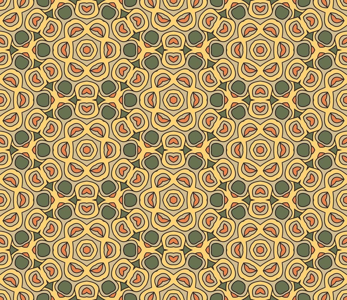 Abstract colorful doodle geometric flower seamless pattern. Floral background. Kaleidoscope mosaic, geo tile of thin line ornament. vector