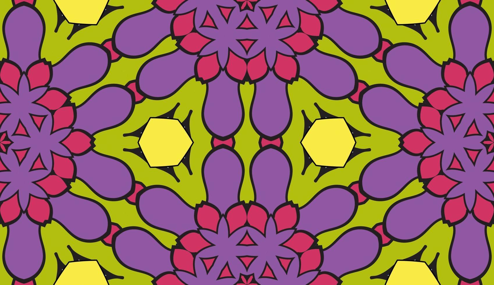 Abstract colorful doodle geometric flower seamless pattern. Floral background. Kaleidoscope mosaic, geo tile of thin line ornament. vector