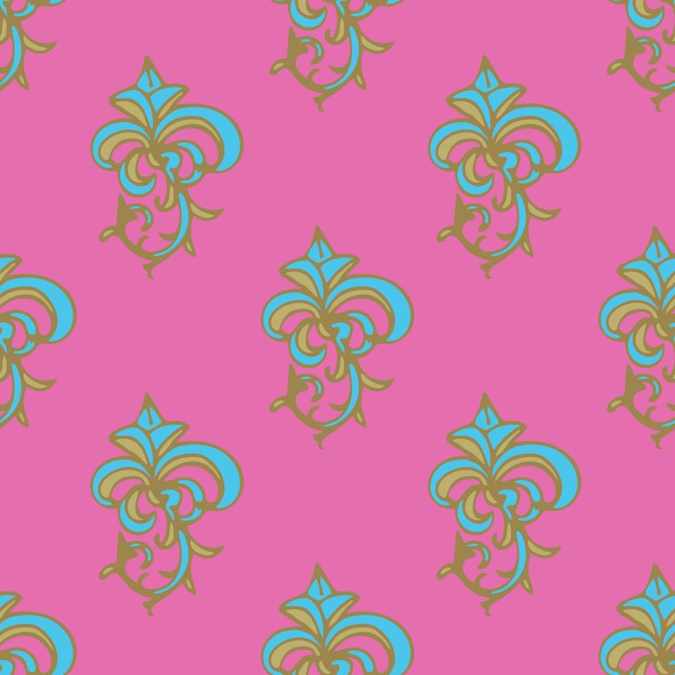 Cute damask, fleur de lis abstract seamless pattern with hand drawn decoration. vector