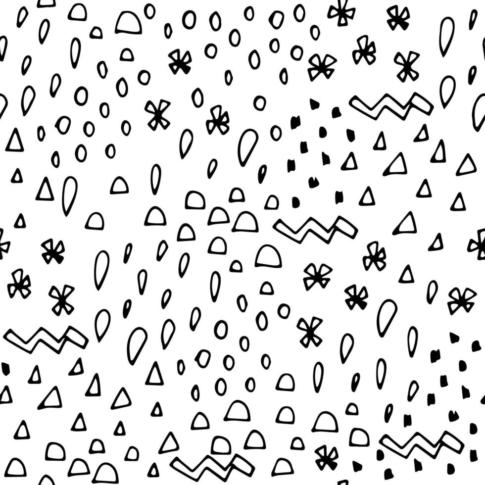 Hand drawn abstract seamless pattern with different shapes. Geometric background in Memphis style. vector