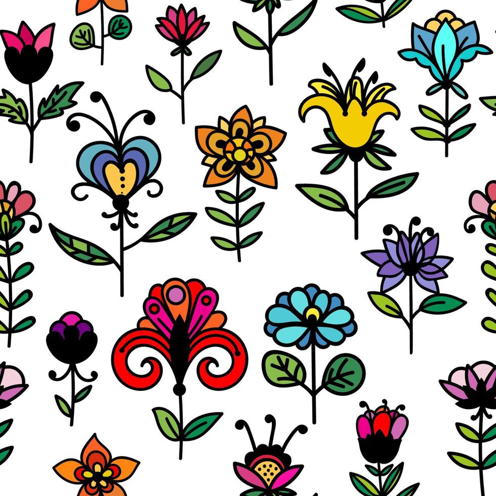 Doodle abstract colorful floral seamless pattern. Hand drawn flower background. vector