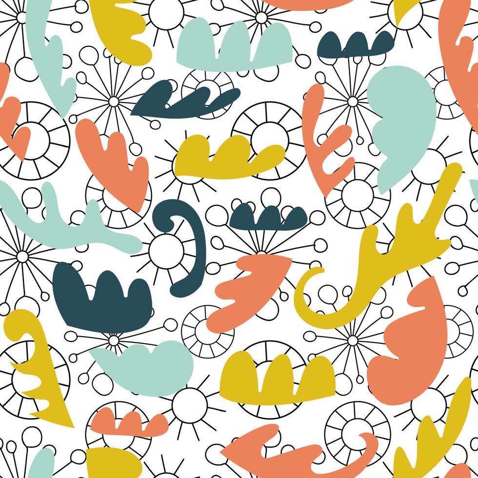 Abstract seamless pattern with unusual  shapes. Flourish background. vector