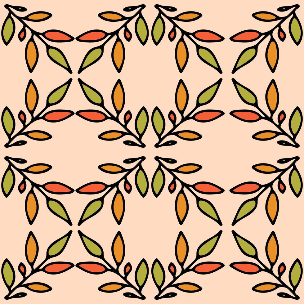 Cute cartoon flower seamless pattern. Background with plant, branch, leaves. Wrapping paper, textile. vector