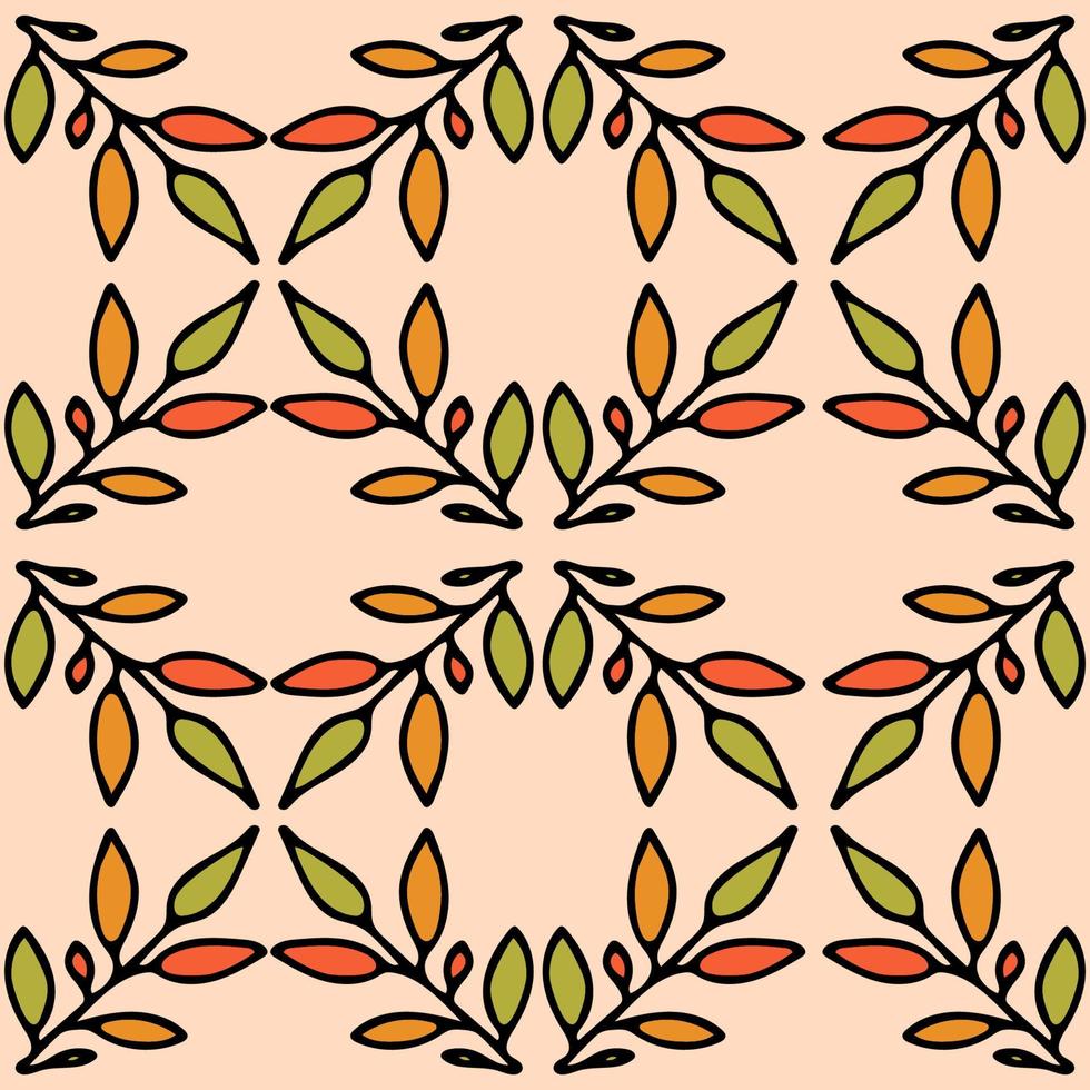 Cute cartoon flower seamless pattern. Background with plant, branch, leaves. Wrapping paper, textile. vector