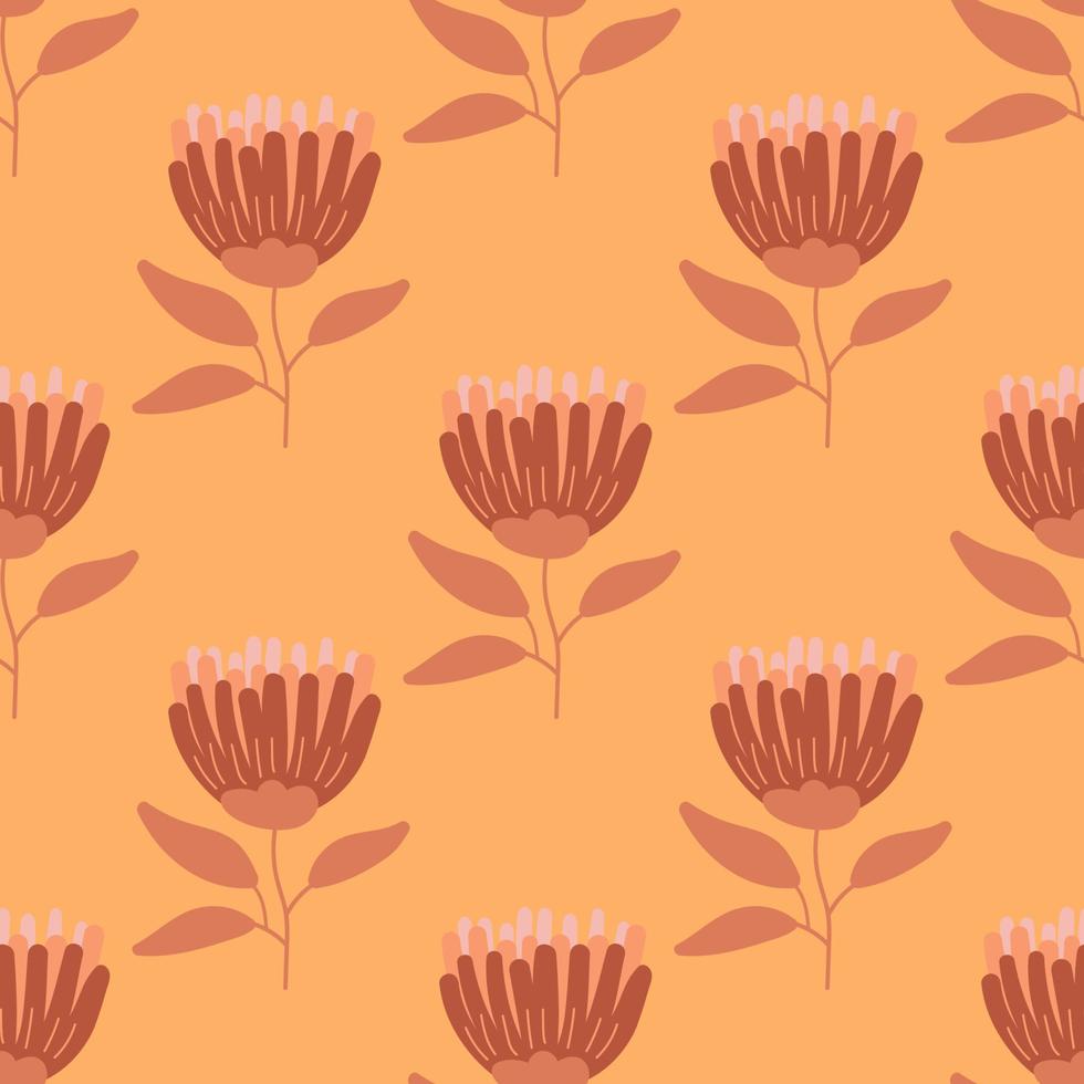 Cute cartoon polka dot flowers in flat style seamless pattern. Floral childlike style background. vector