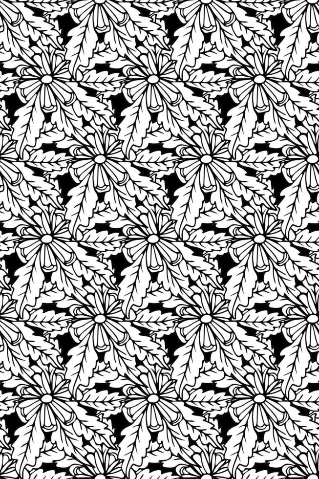 Black and white hand drawn fantasy flower isolated, background. Seamless pattern with tropical doodle floral element. vector