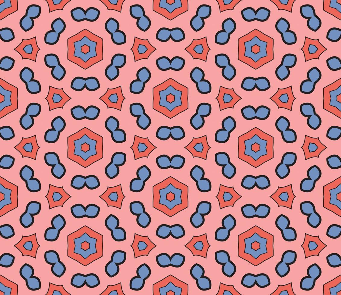 Abstract colorful doodle geometric flower seamless pattern. Floral background. Kaleidoscope mosaic, geo tile of thin line ornament. vector