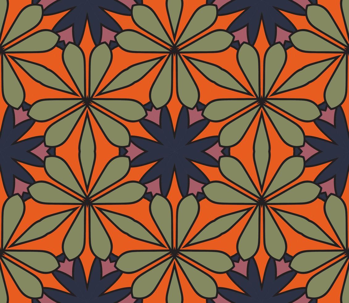 Abstract colorful doodle geometric flower seamless pattern. Floral background. Kaleidoscope mosaic, geo tile of thin line ornament. vector