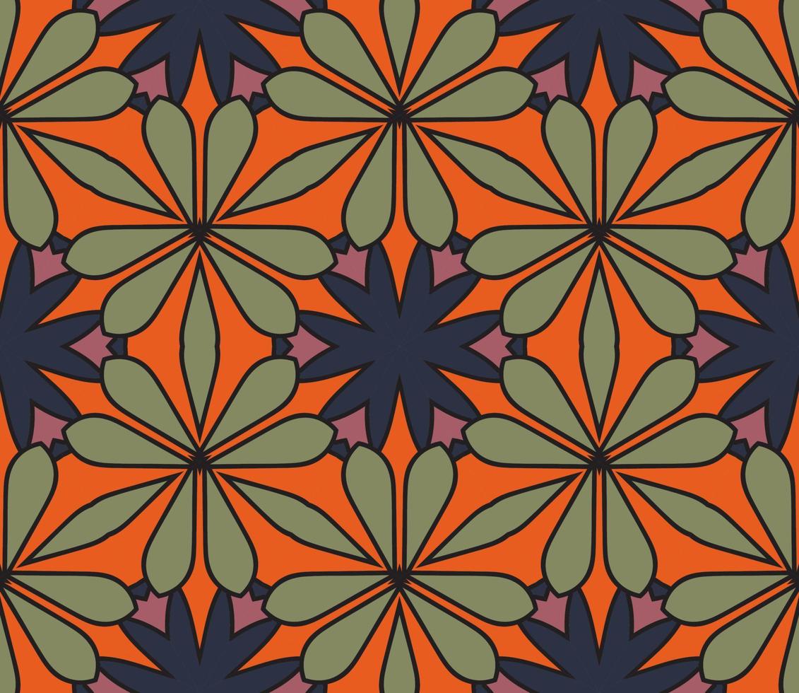 patrón sin costuras de flores geométricas de garabatos coloridos abstractos. fondo floral. mosaico de caleidoscopio, mosaico geo de adorno de línea delgada. vector