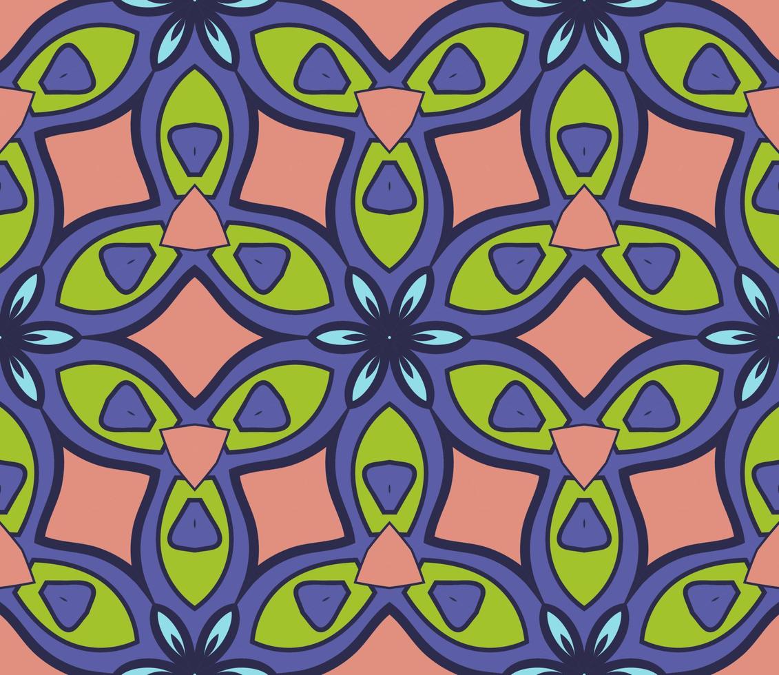 patrón sin costuras de flores geométricas de garabatos coloridos abstractos. fondo floral. mosaico de caleidoscopio, mosaico geo de adorno de línea delgada. vector