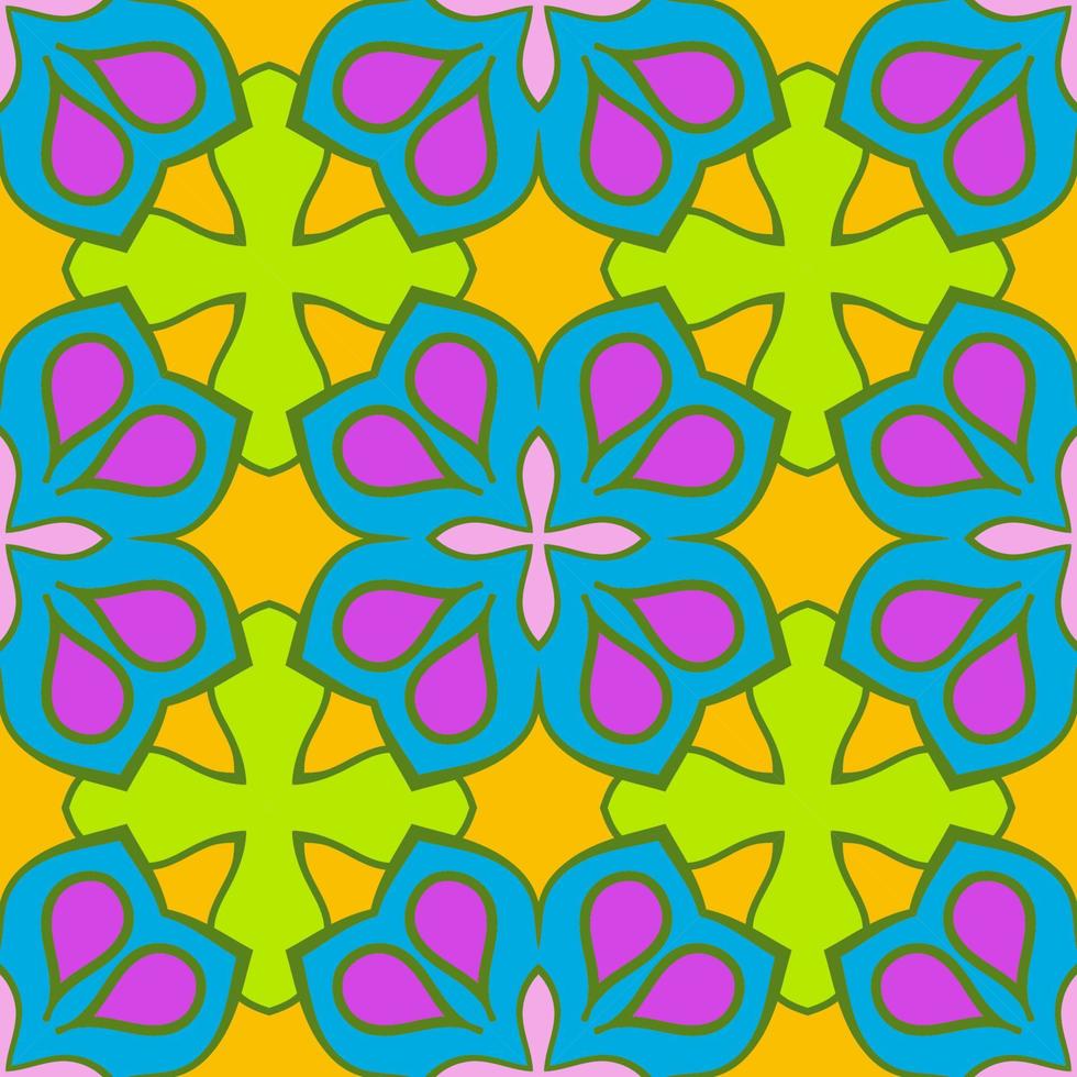 Abstract colorful doodle geometric flower seamless pattern. Floral background. Kaleidoscope mosaic, geo tile of thin line ornament. vector
