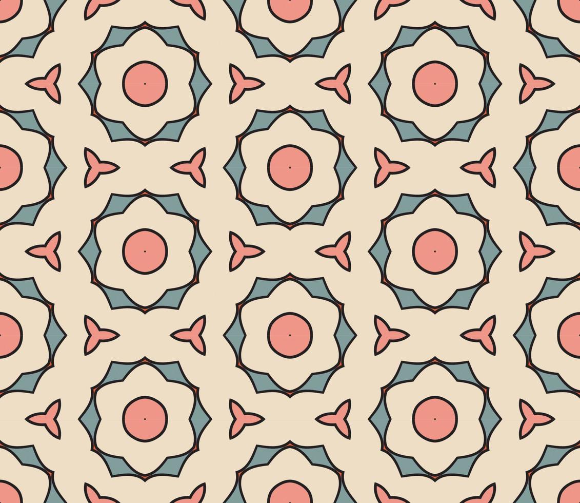 Abstract colorful doodle geometric flower seamless pattern. Floral background. Kaleidoscope mosaic, geo tile of thin line ornament. vector