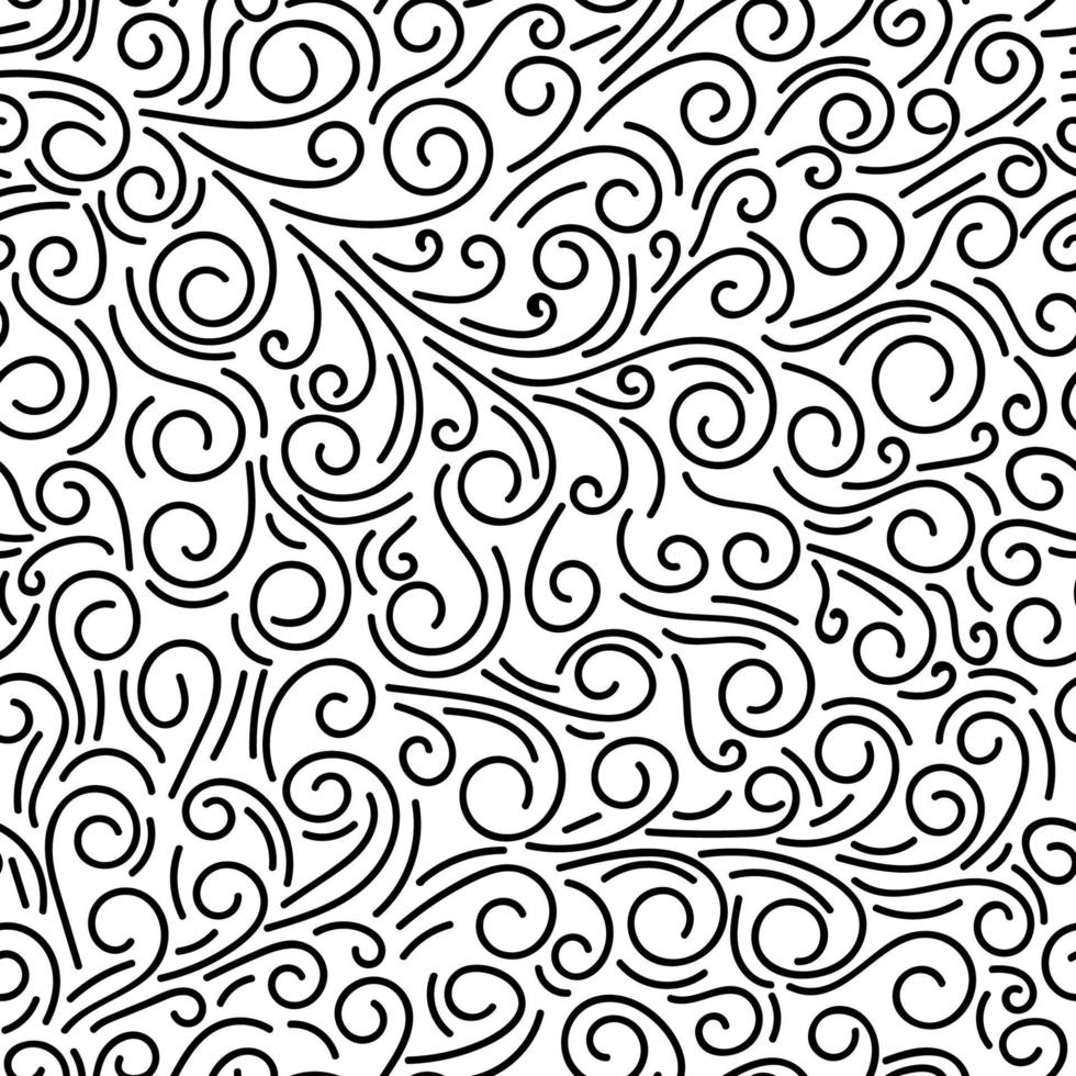 Abstract hand drawn doodle thin line wavy seamless pattern. Curly linear messy background. vector