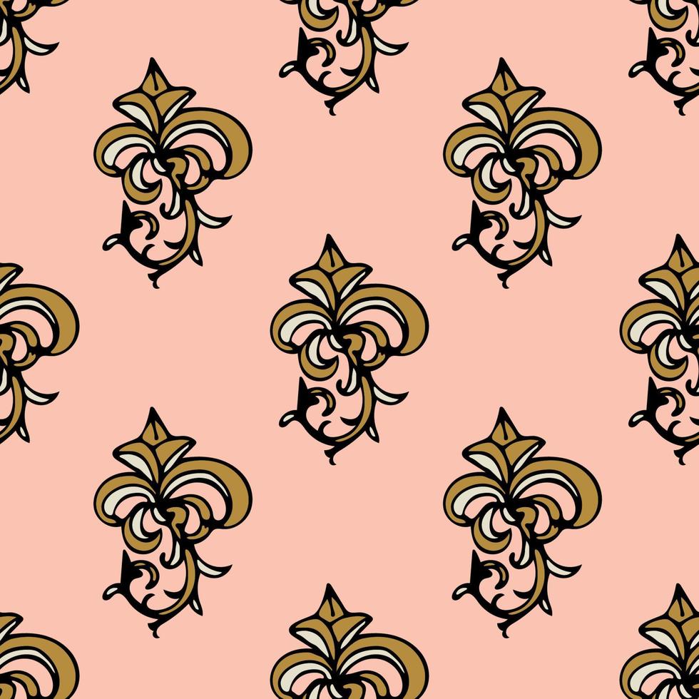 Cute damask, fleur de lis abstract seamless pattern with hand drawn decoration. vector