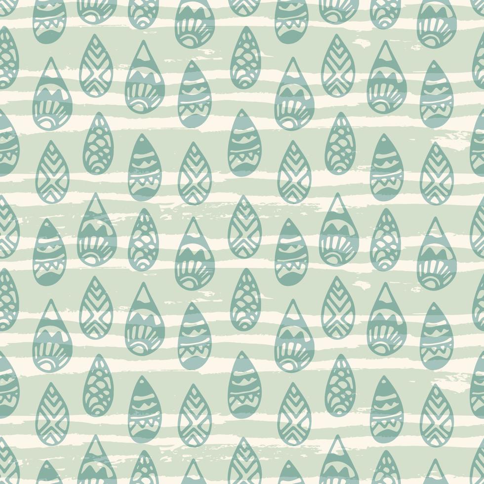 Hand drawn stripped grunge abstract seamless pattern with doodle rain drops. Horizontal green lines. vector