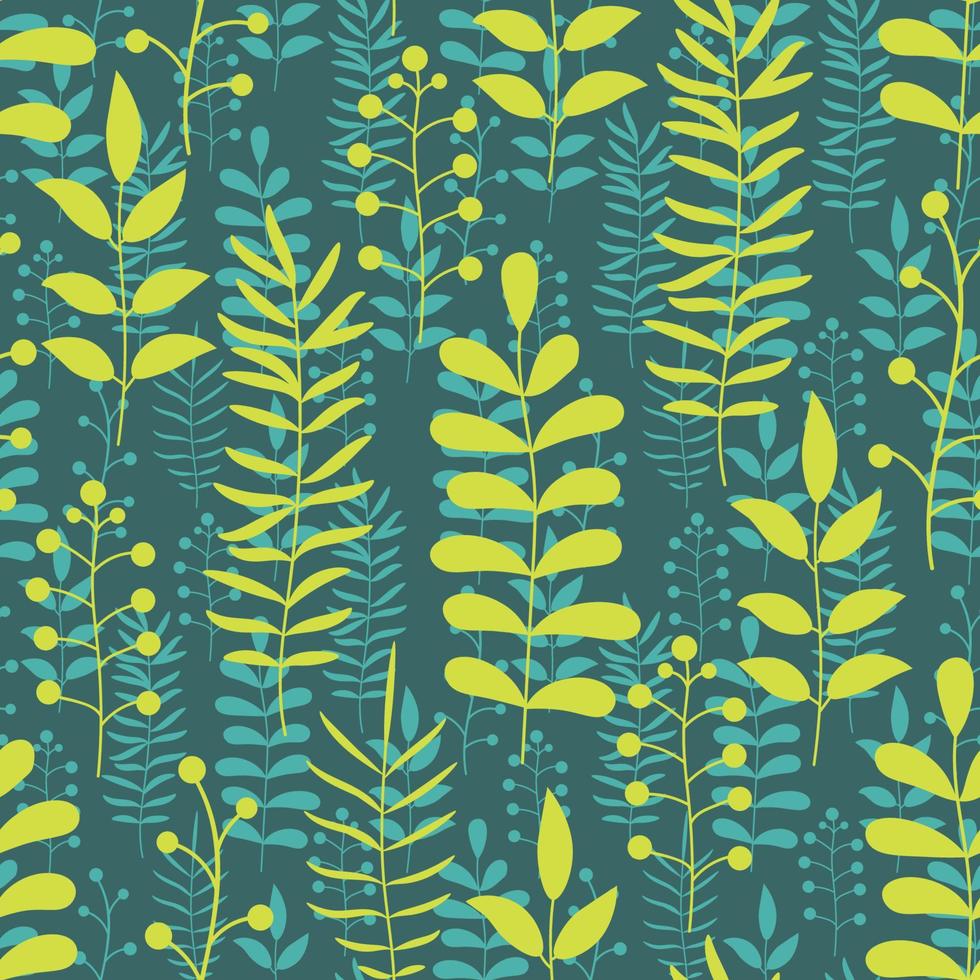 Cute cartoon flower seamless pattern. Background with plant, branch, leaves. Wrapping paper, textile. vector