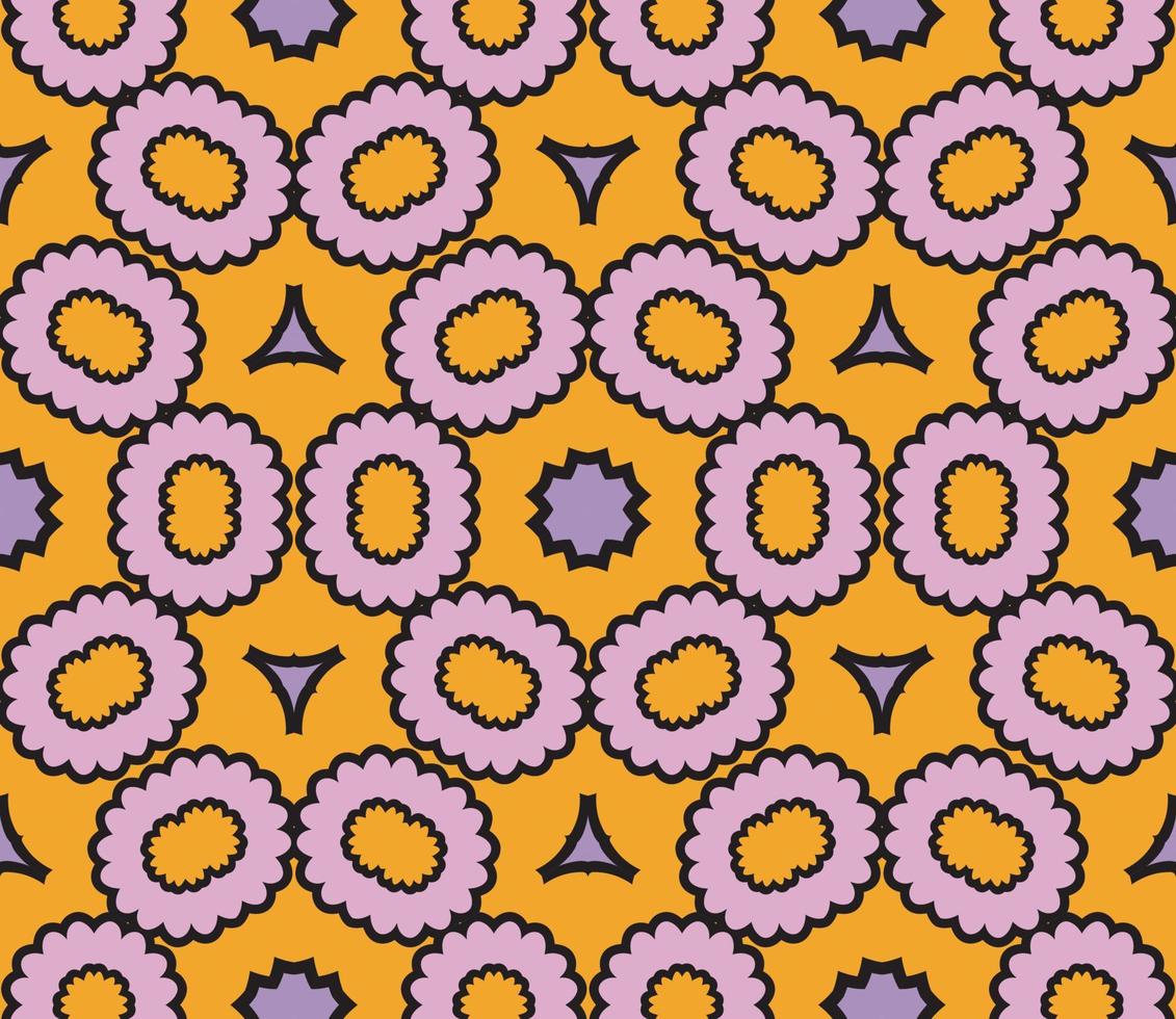 Abstract colorful doodle geometric flower seamless pattern. Floral background. Kaleidoscope mosaic, geo tile of thin line ornament. vector