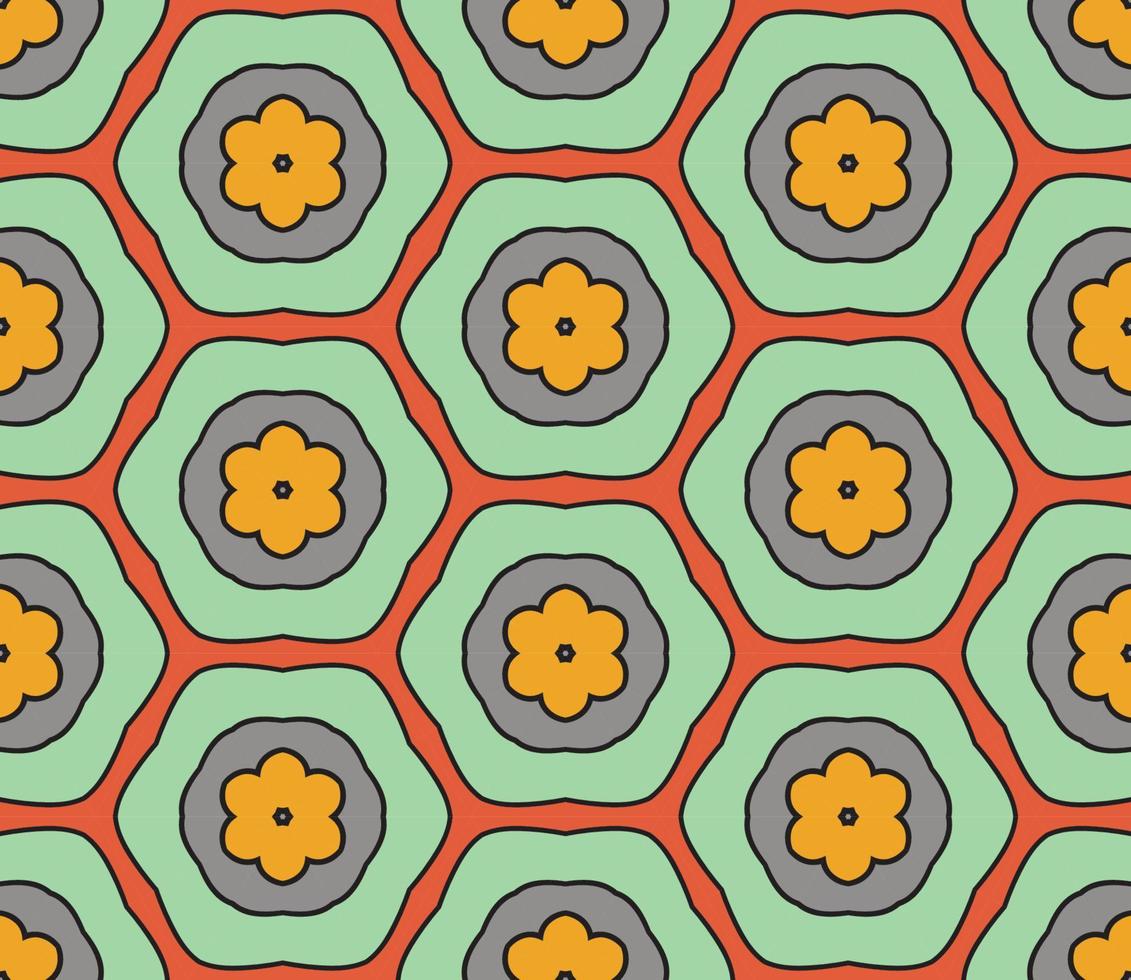Abstract colorful doodle geometric flower seamless pattern. Floral background. Kaleidoscope mosaic, geo tile of thin line ornament. vector