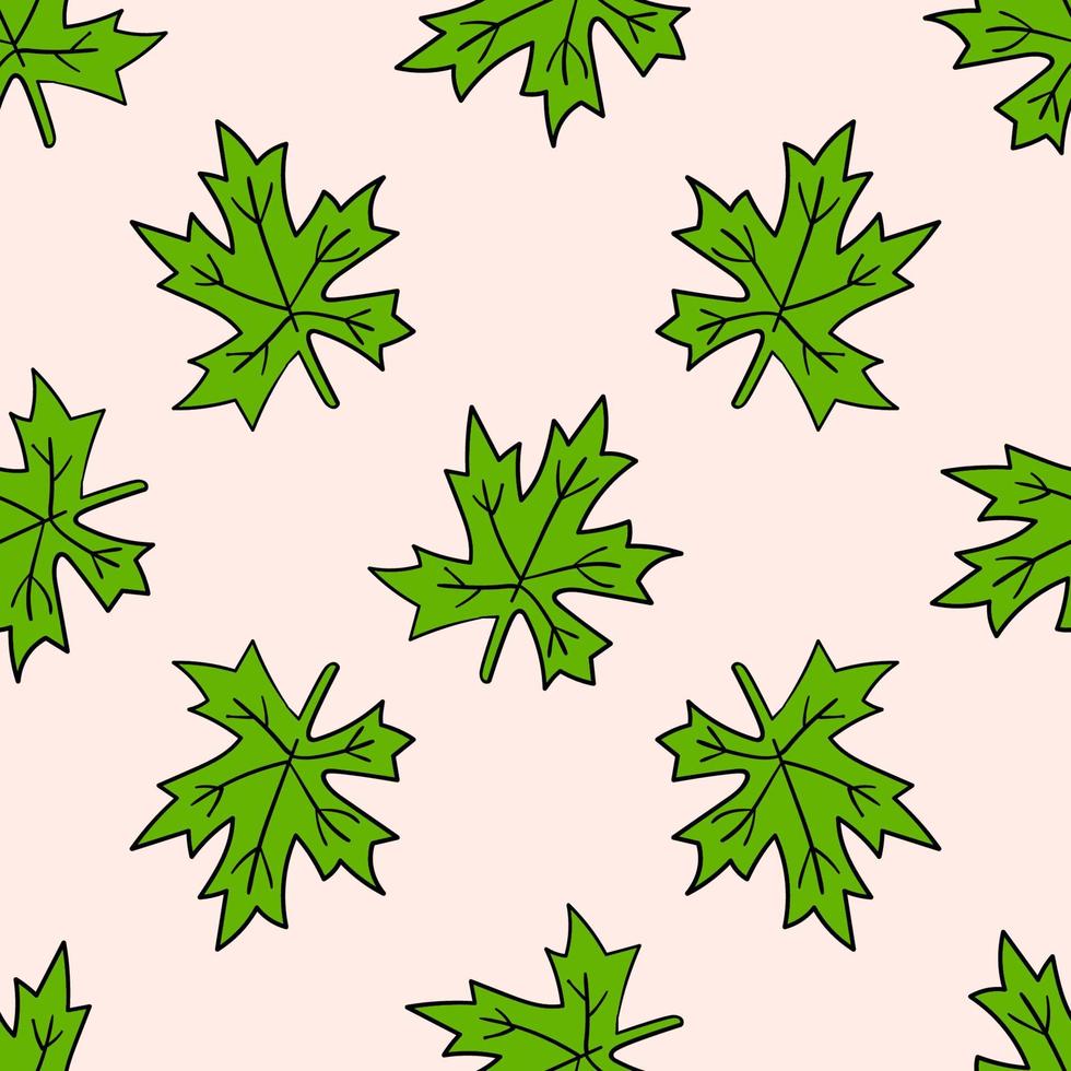 Cute cartoon doodle leaves seamless pattern. Floral background. Fall leaf. vector